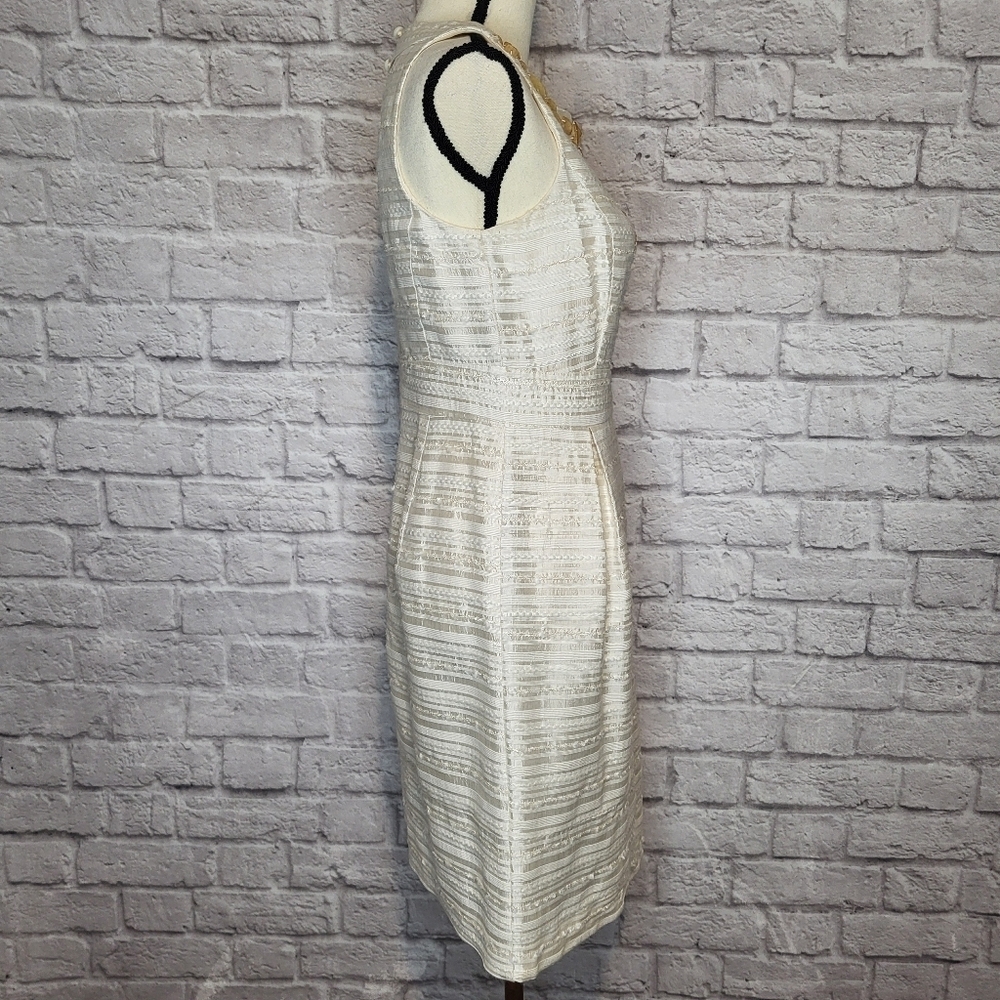 Eliza J Dress Cream Yellow Jeweled Scoop Necline Sleeveless Silk Women's Size M - Picture 7 of 15